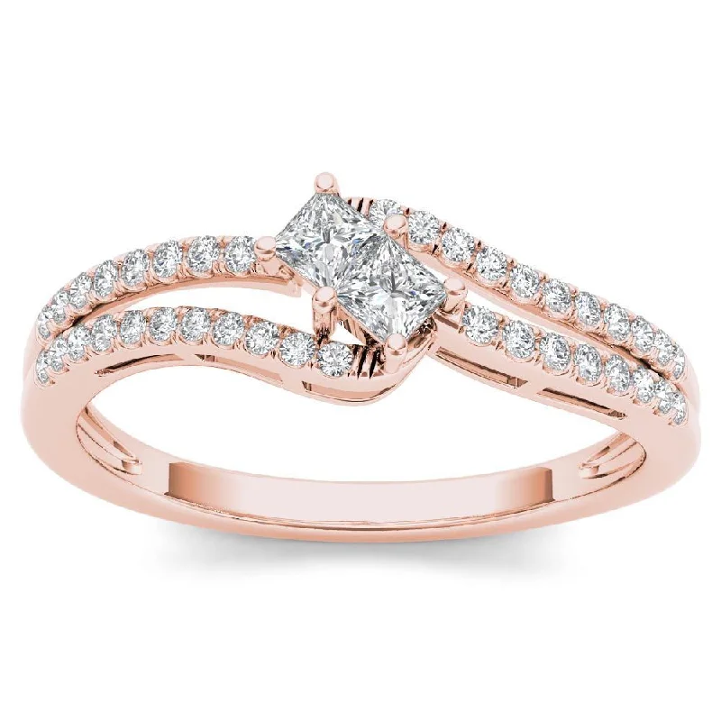 De Couer 14k Rose Gold 1/3ct TDW Two-Stone Diamond Engagement Ring - Pink