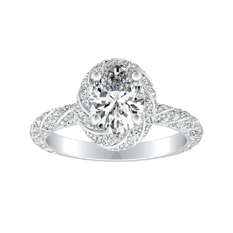 18k Gold Vintage 1 1/6ctw Oval-cut Halo Diamond Engagement Ring by Auriya (I-J, I1-I2)