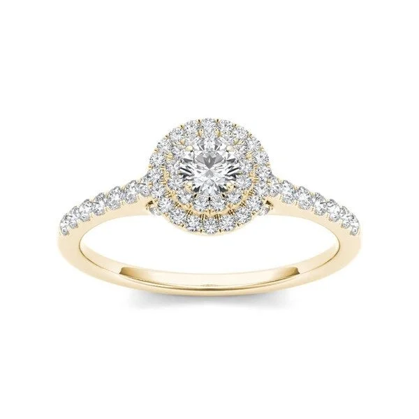 De Couer 10k Yellow Gold 1/2 ct TDW Diamond Double Halo Engagement Ring