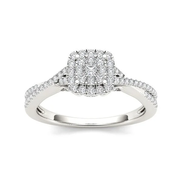 De Couer IGI Certified 10k Gold 1/2ct TDW Diamond Double Halo Crossover Engagement Ring