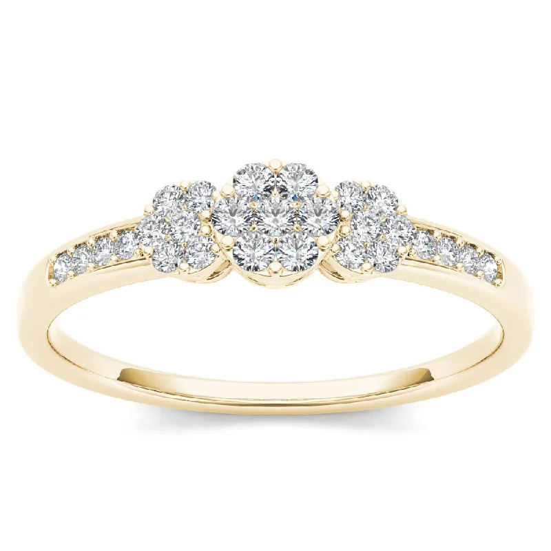 De Couer IGI Certified 10k Yellow Gold 1/5ct TDW Diamond Cluster Engagement Ring