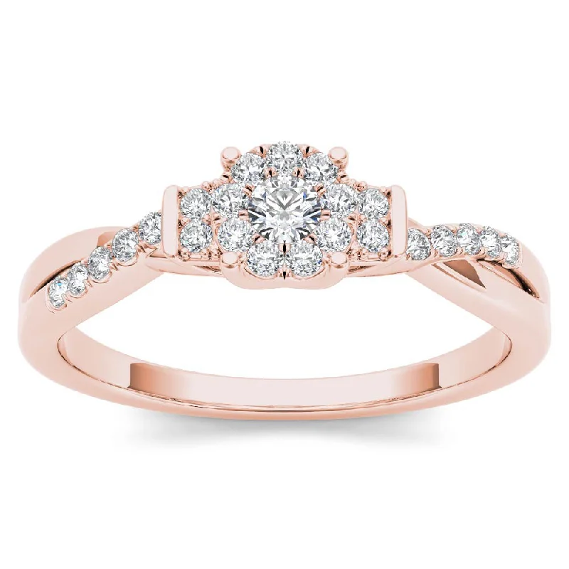 De Couer 10k Rose Gold 1/4ct TDW Diamond Three-Stone look Engagement Ring - Pink