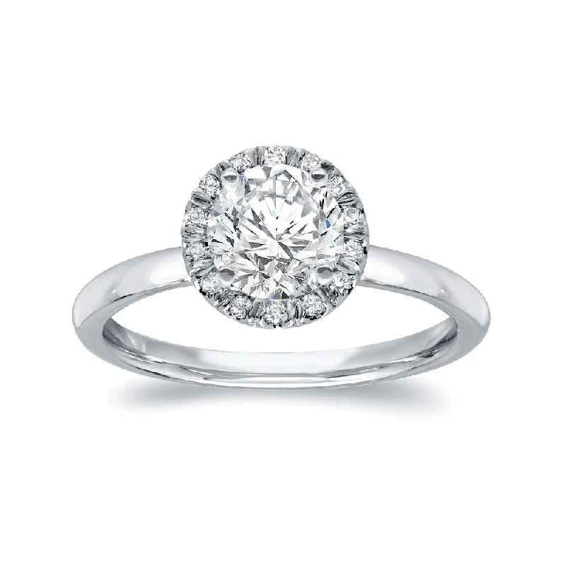 Auriya 1ct TDW Round Diamond Halo Engagement Ring 14k White Gold