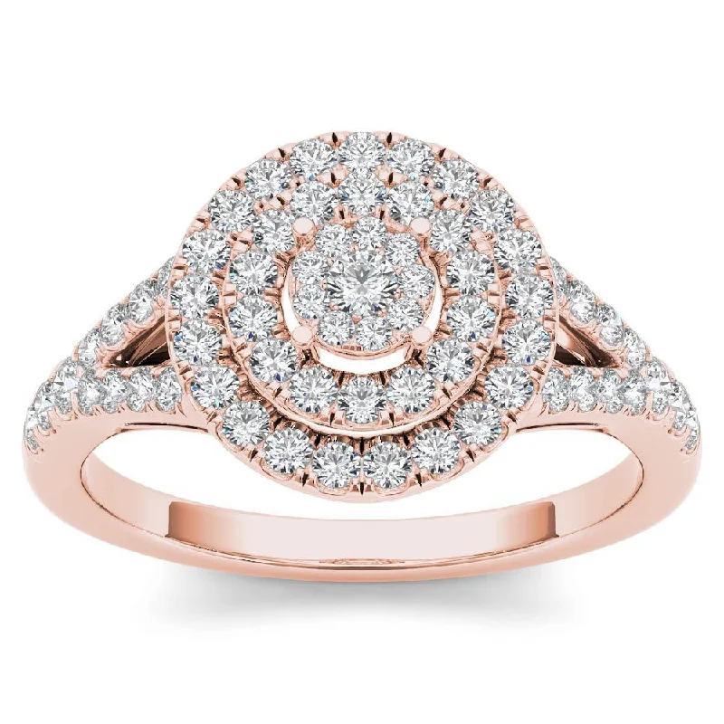 De Couer 14k Rose Gold 1/2ct TDW Diamond Cluster Double Frame Engagement Ring