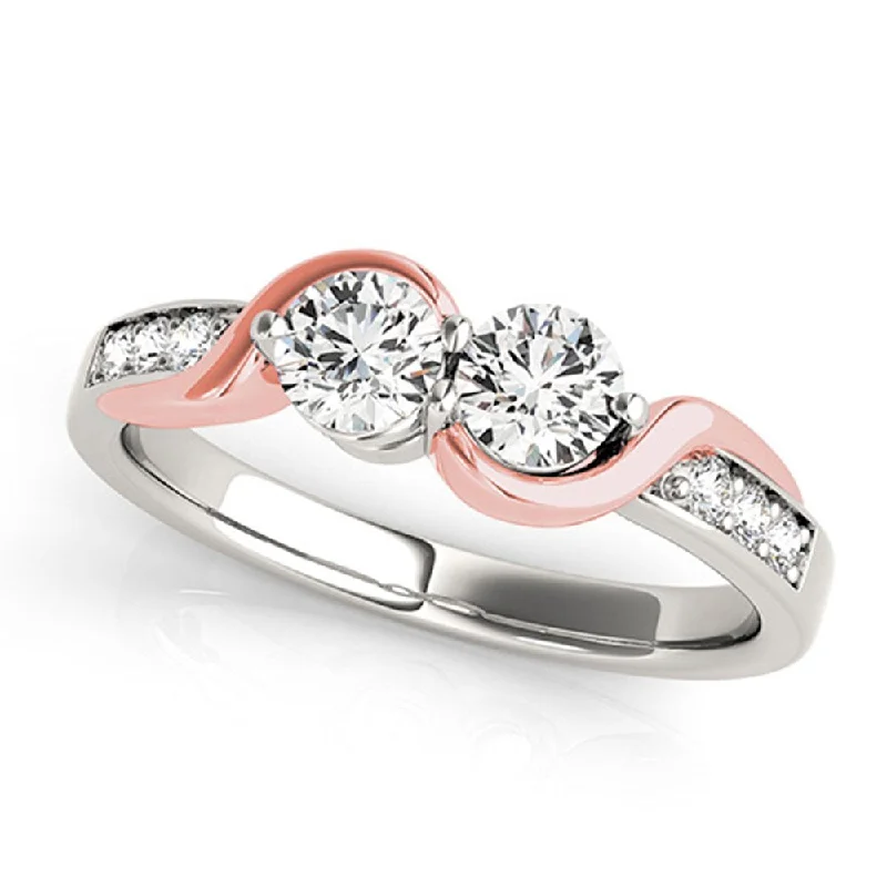 Auriya 3/4ct TDW Round Two Stone Diamond Engagement Ring 14k Two-Tone Rose and White Gold (H-I, SI1-SI2)