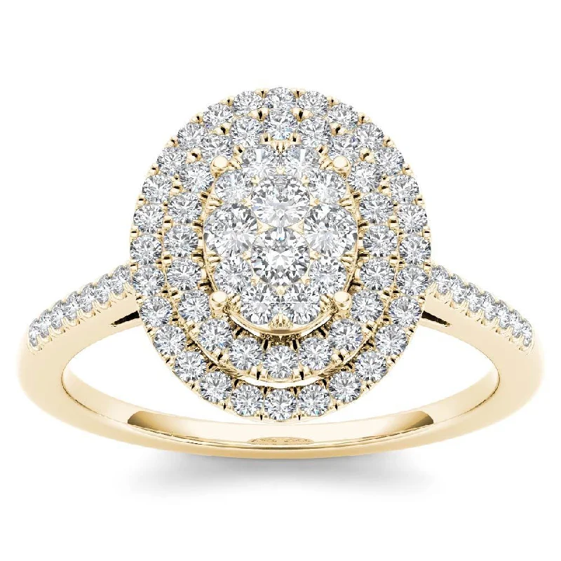 De Couer 14k Yellow Gold 1/3ct TDW Diamond Double Frame Engagement Ring