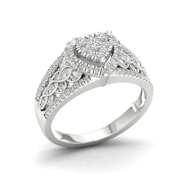 De Couer 10k White Gold 1/2ct TDW Diamond Cluster Engagement Ring