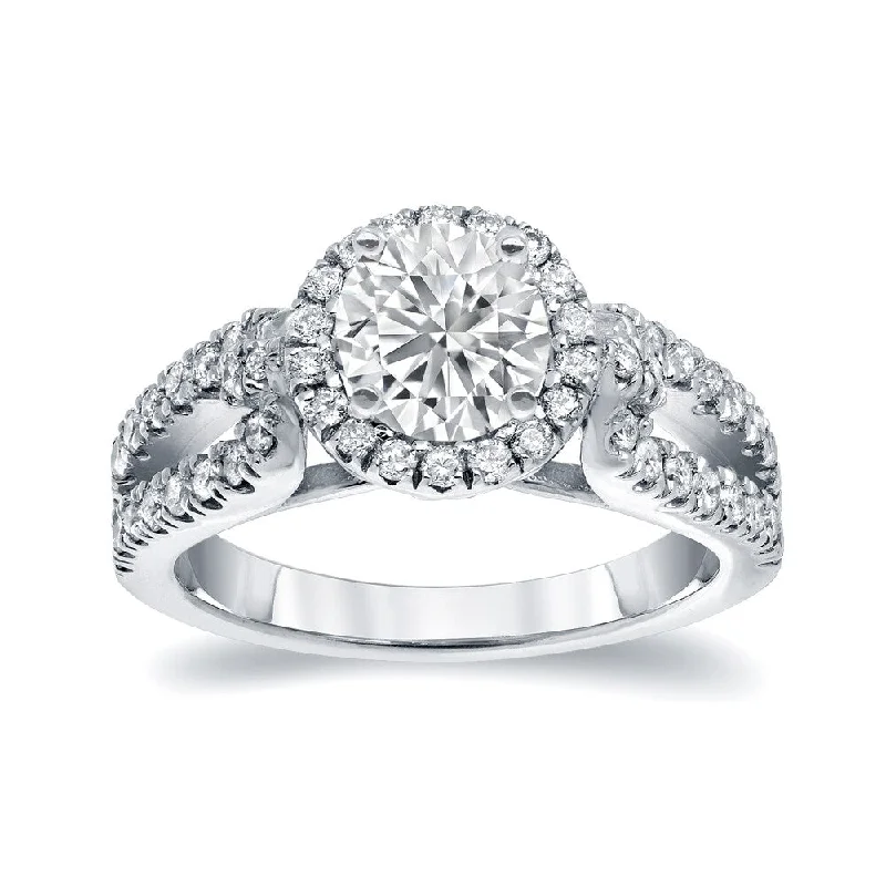 Auriya Modern Split Shank 1 1/2ct TDW Round Diamond Halo Engagement Ring 14k White Gold (I-J, I1-I2)