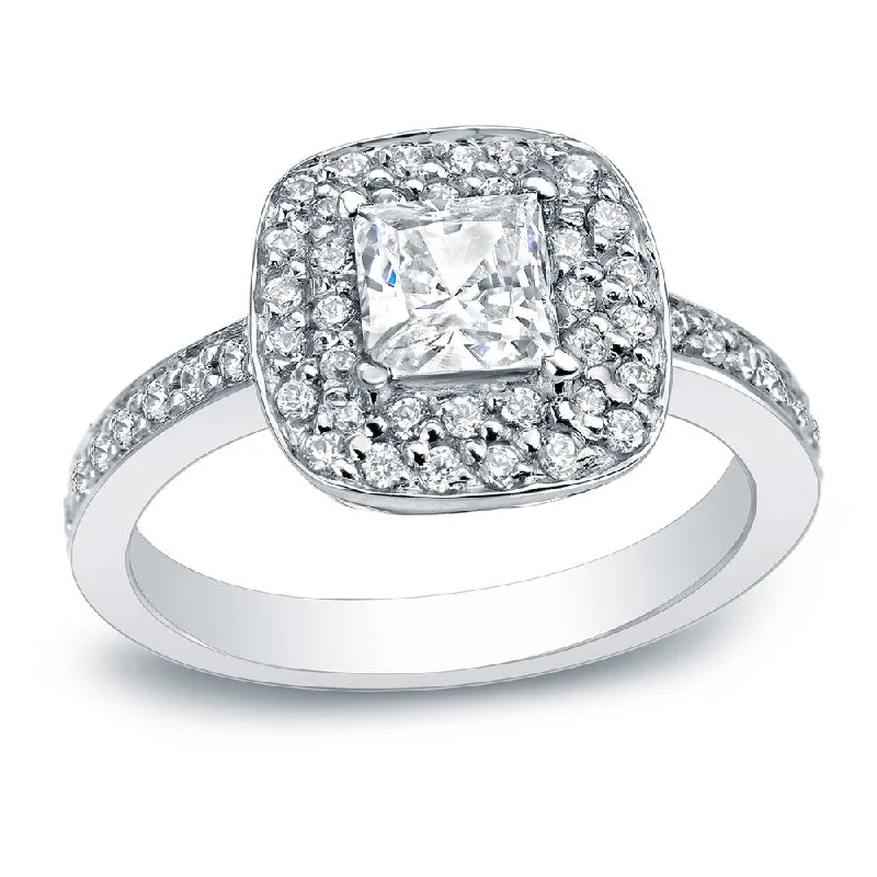 Auriya Platinum 1 1/2ct TDW Princess-Cut Diamond Halo Engagement Ring (H-I, SI1-SI2)