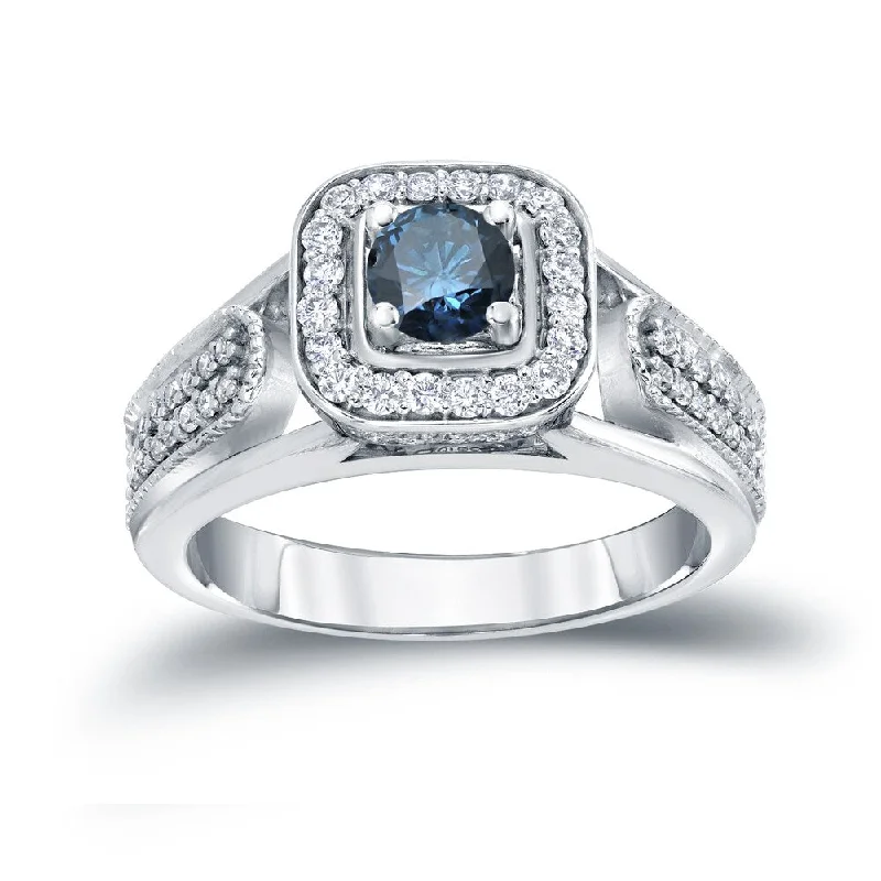 Auriya Modern 1/2ct TDW Blue Diamond Halo Engagement Ring 14k Gold (H-I, I1-I2)