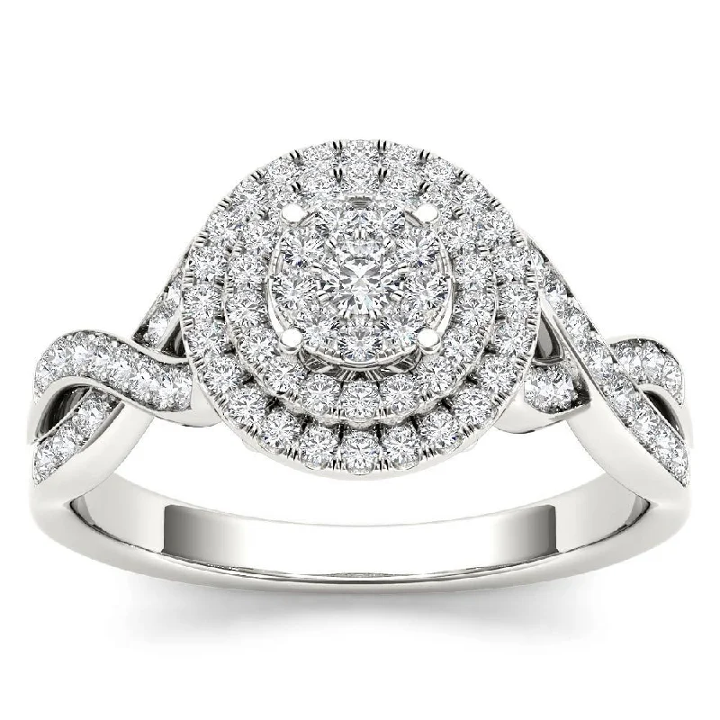 De Couer IGI Certified 10k White Gold 2/5ct TDW Diamond Halo Engagement Ring