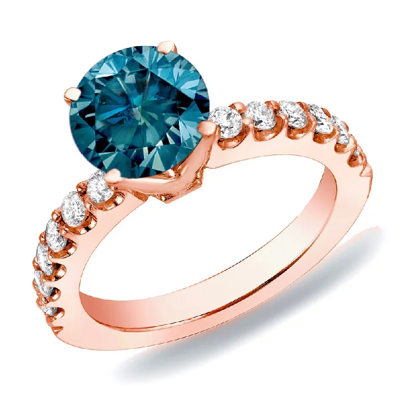 Auriya 14k Rose Gold 1ctw Round Blue Diamond Engagement Ring H-I, SI1-SI2