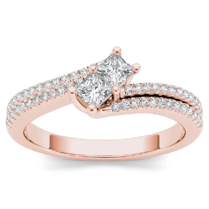 De Couer 14k Rose Gold 1/2ct TDW Two-Stone Diamond Engagement Ring - Pink