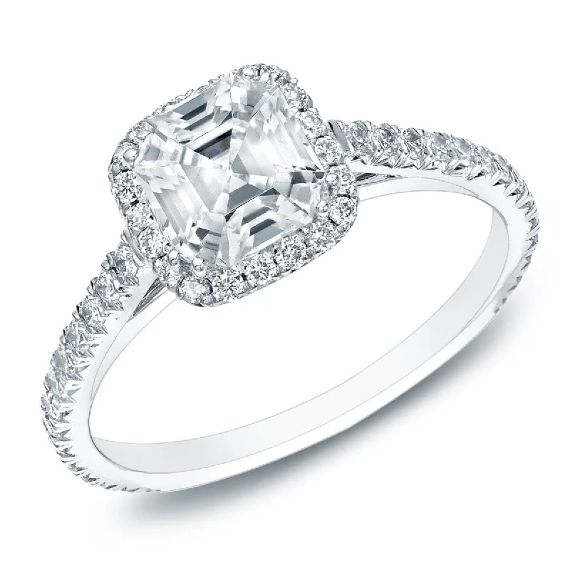 Auriya 14k Gold 1 1/2ctw Asscher-cut Halo Diamond Engagement Ring Certified (H-I, VS1-VS2)