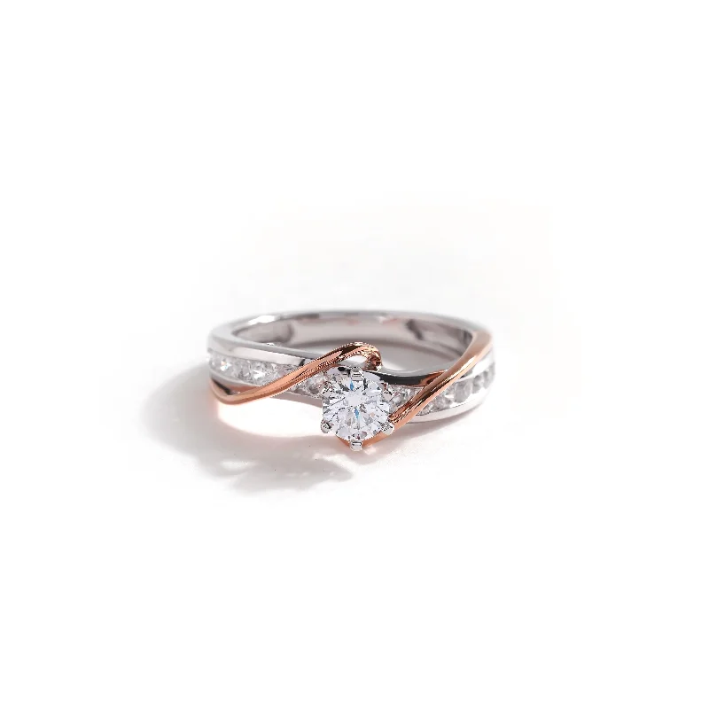 De Couer 14k Rose Two Tone White Gold 3/4 ct TDW Round Solitaire Diamond Bypass Engagement Ring