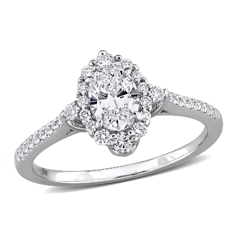 Created Forever 3/4ct TW Oval Round-Cut Lab-Grown Diamond Halo Engagement Ring in 14k White Gold