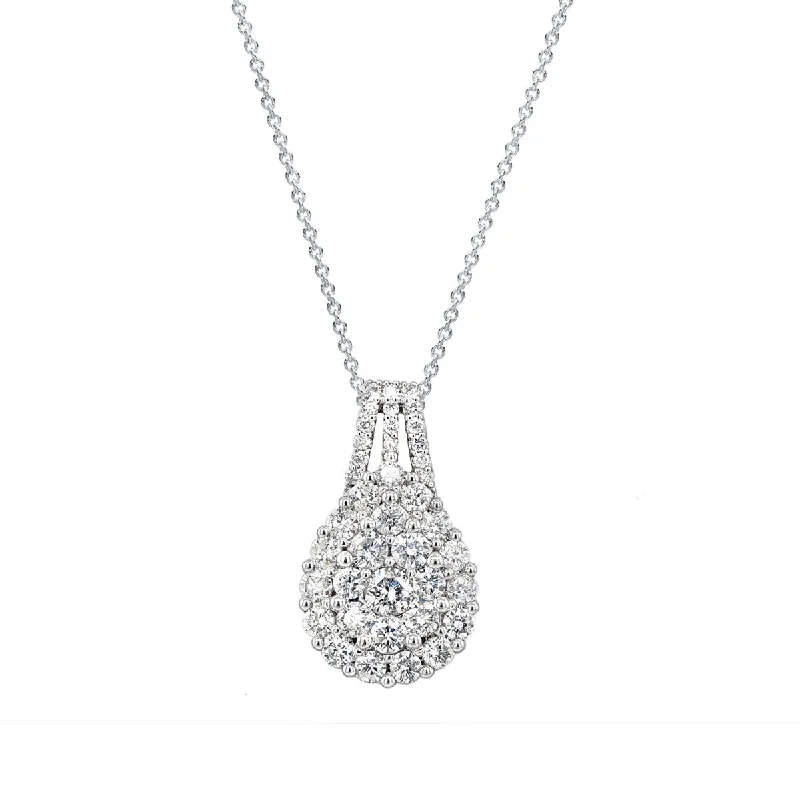 Pear Shaped Diamond Cluster Pendant Necklace in White Gold, 2.0 cttw