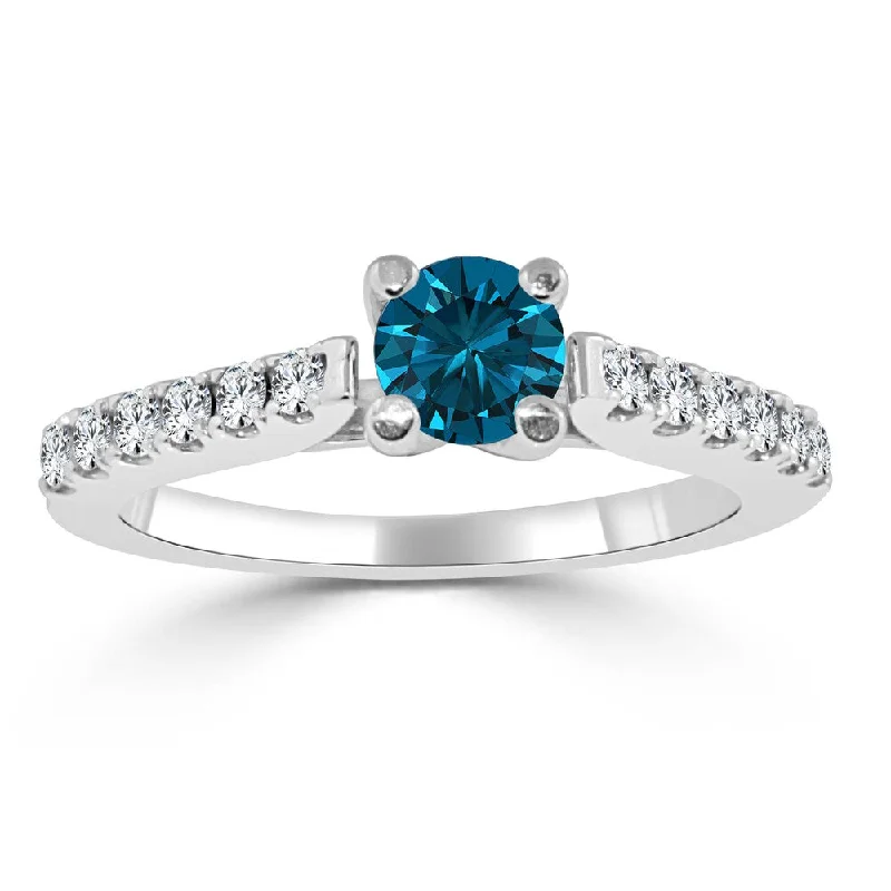 14k Gold 3/4ct TDW Round Blue Diamond Engagement Ring by Auriya (H-I, I1-I2)