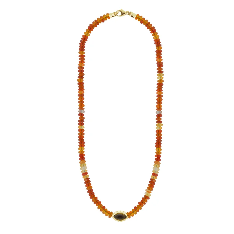 Citrine Eye of the Idol on Carnelian Beaded Necklace