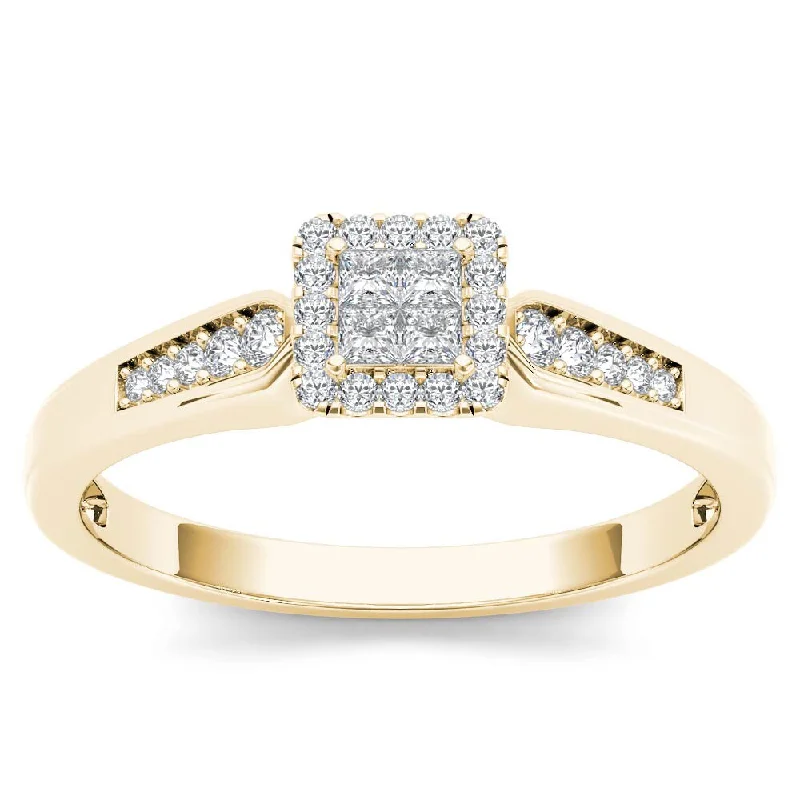 De Couer 10k Yellow Gold 1/4ct TDW Diamond Halo Engagement Ring