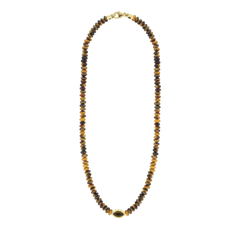 Citrine Eye of the Idol on Tiger's Eye Beaded Necklace