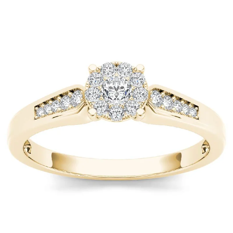 De Couer 10k Yellow Gold 1/4ct TDW Diamond Cluster Engagement Ring