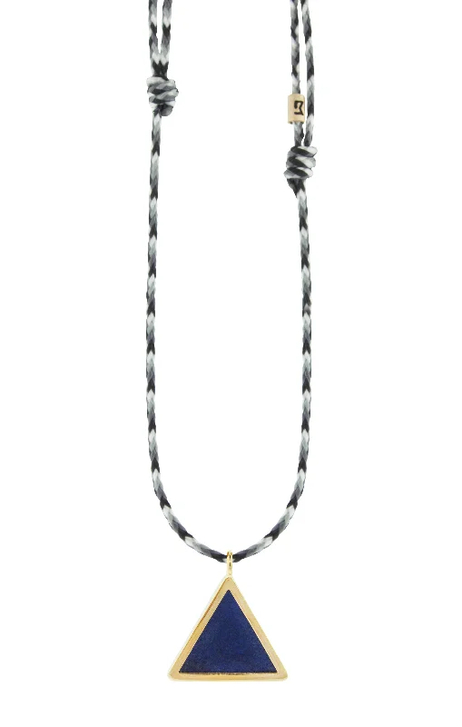 Gold Lapis Triangle Pendant on Adjustable Cord Necklace