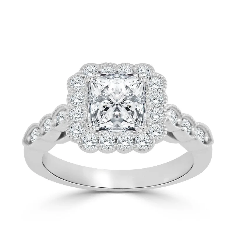 Auriya 14k Gold 1 1/2ctw Vintage Princess-cut Halo Diamond Engagement Ring (H-I, I1-I2)