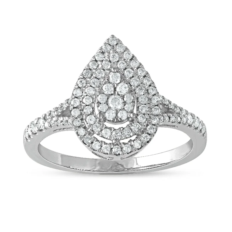 De Couer 14k White Gold 1/2ct TDW Diamond Halo Pear-Shaped Engagement Ring