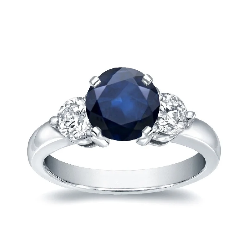 Auriya 3-Stone 1ct Round Sapphire and 3/4cttw Diamond Engagement Ring 14k White Gold (H-I, I1-I2)