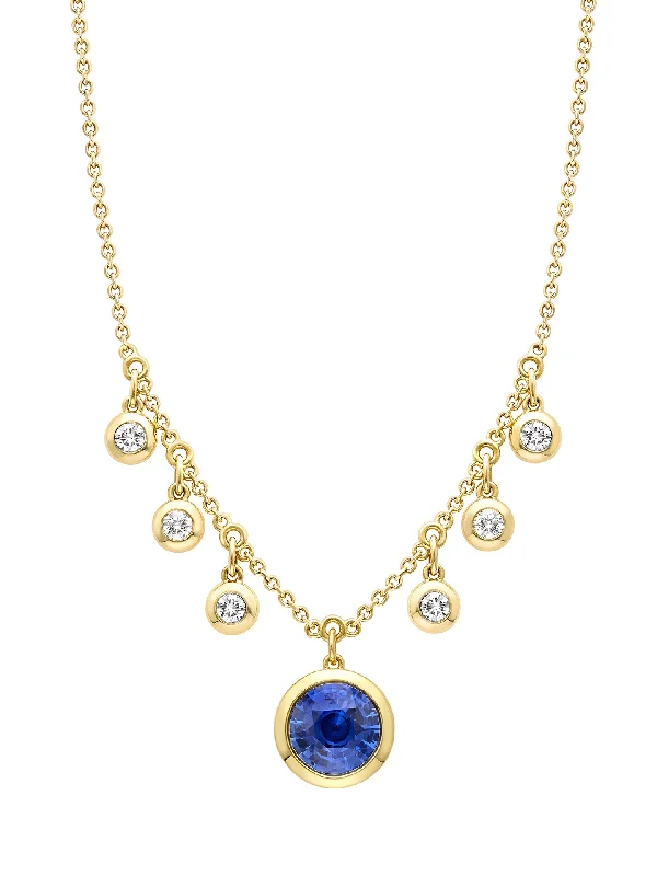 Beach Sapphire and Diamond Yellow Gold Pendant