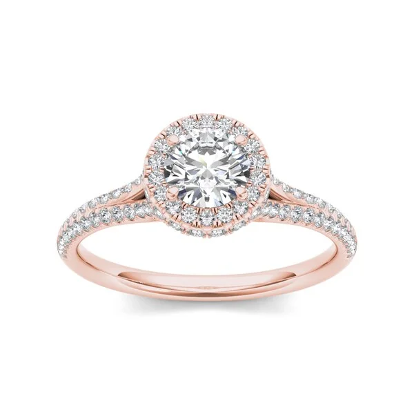 De Couer 14k Rose Gold 1ct TDW Diamond Halo Engagement Ring - Pink