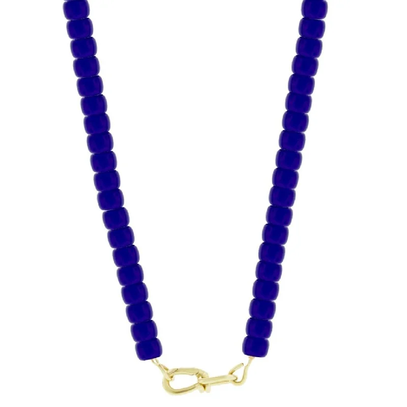 Gold Wire Clasp on Blue Glass Bead Necklace