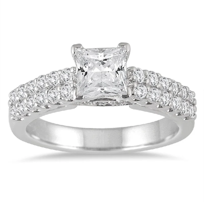 1 1/2 Carat TW Princess Diamond Engagement Ring in 14K White Gold