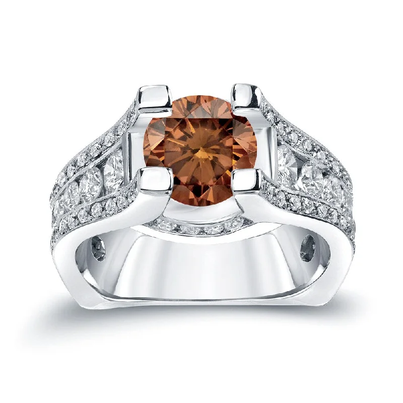 Auriya 14k Gold 3 1/4ctw Modern Brown Diamond Engagement Ring (H-I, SI1-SI2)