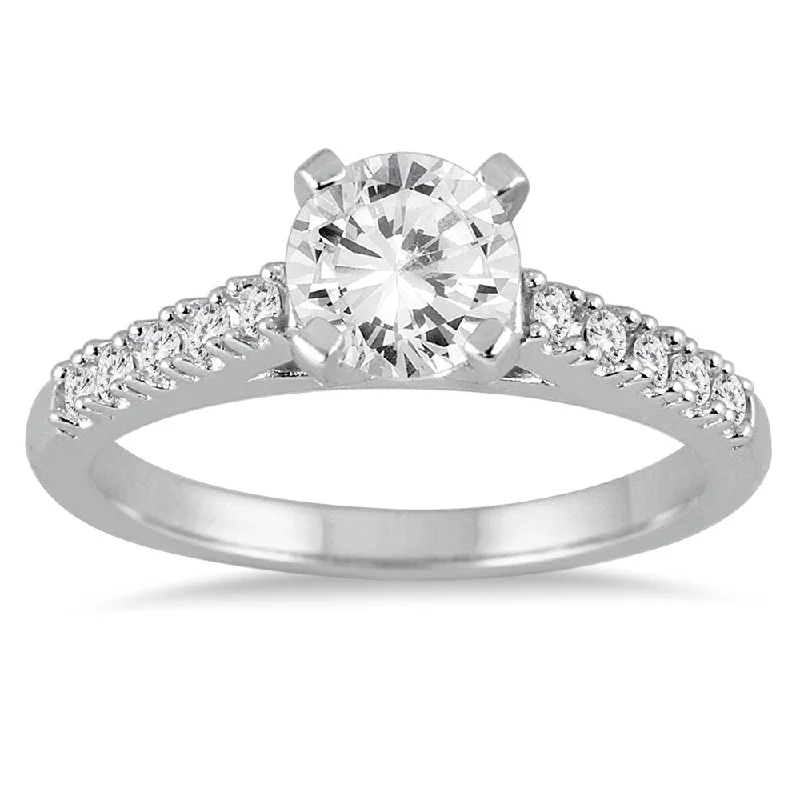 AGS Certified 1 1/10 Carat TW Diamond Engagement Ring in 14K White Gold (J-K Color, I2-I3 Clarity)