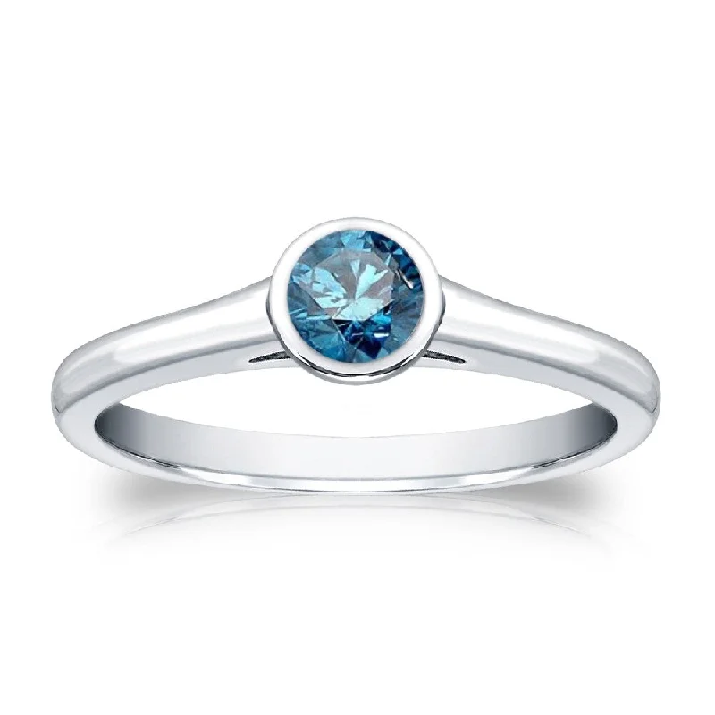 Auriya Round 1/3ctw Bezel Set Solitaire Blue Diamond Engagement Ring 14K Gold (I1-I2)