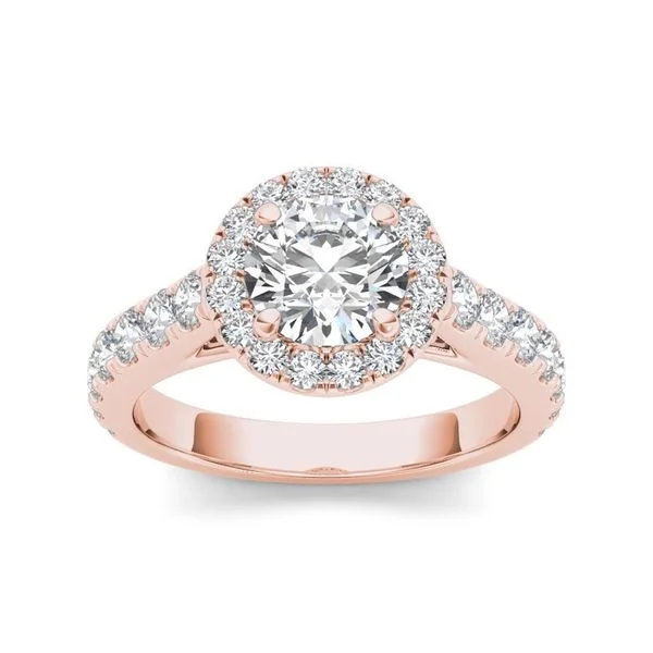 De Couer 14k Rose Gold 1 1/2ct TDW Diamond Halo Engagement Ring - Pink