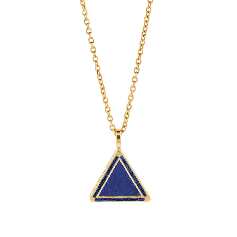 Lapis Triangle Pendant Necklace with Sapphire Baguettes