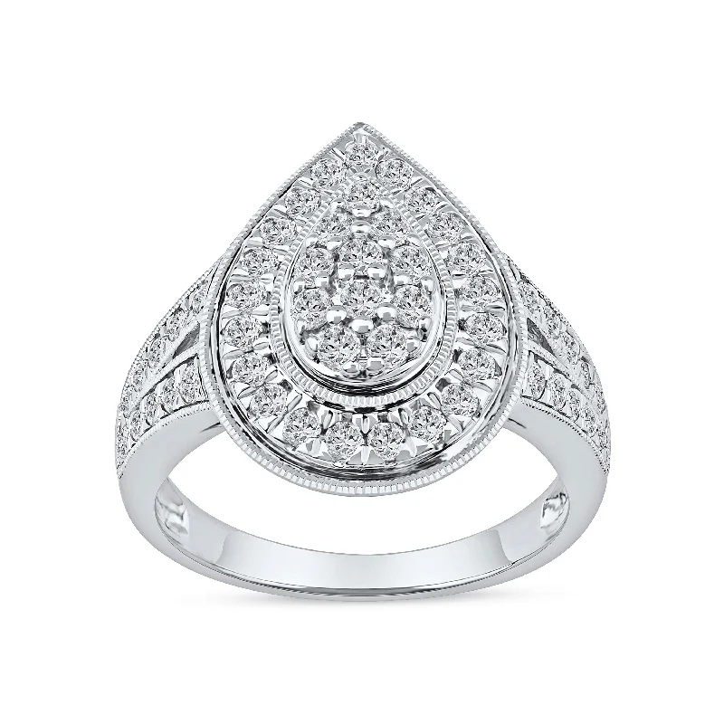 De Couer 14k White Gold 1ct TDW Diamond Pear Shaped Halo Engagement Ring