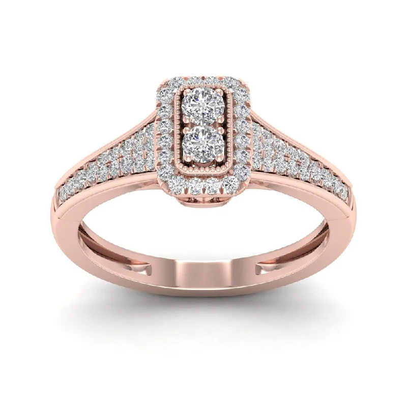 De Couer IGI Certified 1/3ct TDW Diamond Rectangle Shape Engagement Ring - Pink