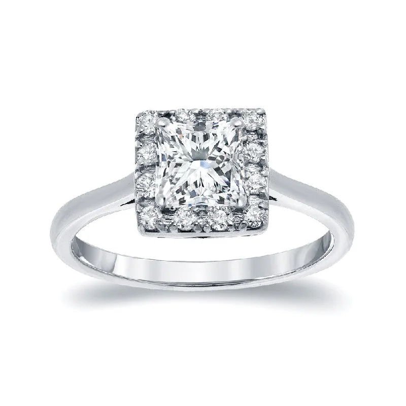 Auriya 1ct TDW Square Princess-Cut Diamond Halo Engagement Ring 14k White Gold (I-J, I1-I2)