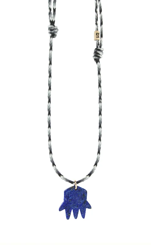 Medium Lapis Gemstone Hand Pendant on Adjustable Cord Necklace