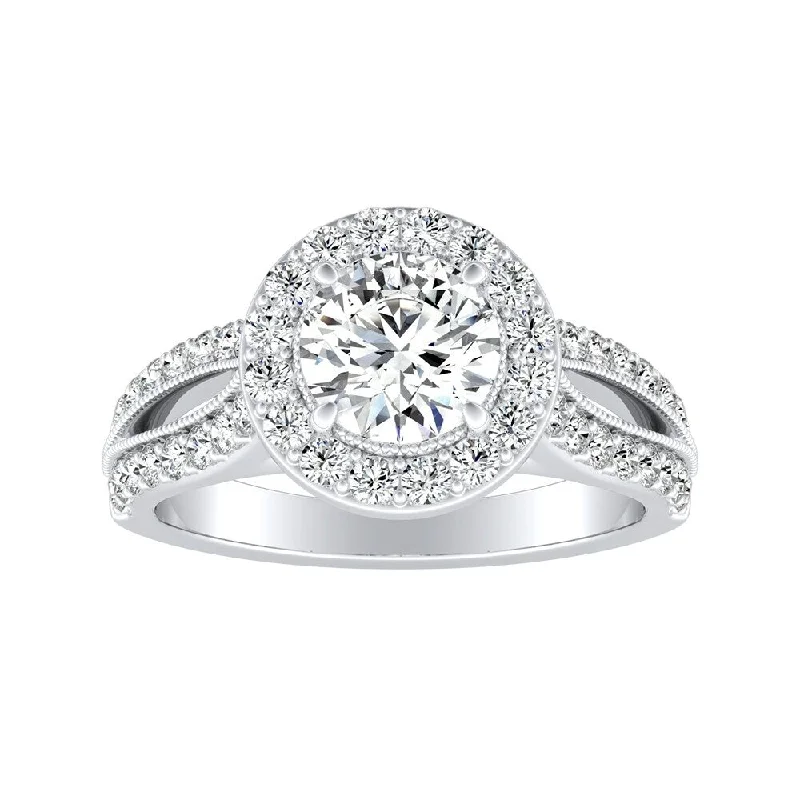 Auriya 14k Gold Vintage Round 1 1/2ct Moissanite and 1/2ct TDW Diamond Halo Engagement Ring (G-H, VS1-VS2)