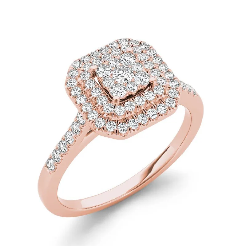 De Couer 10k Rose Gold 1/3ct TDW Diamond Double Halo Engagement Ring - Pink