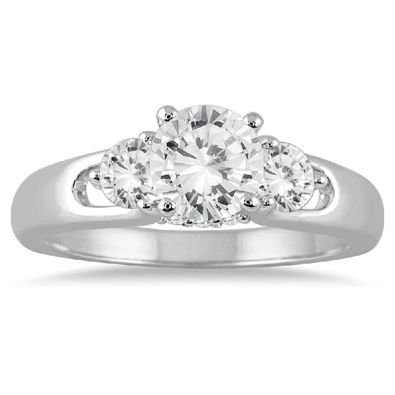 1 Carat TW Diamond Three Stone Engagement Ring in 14K White Gold