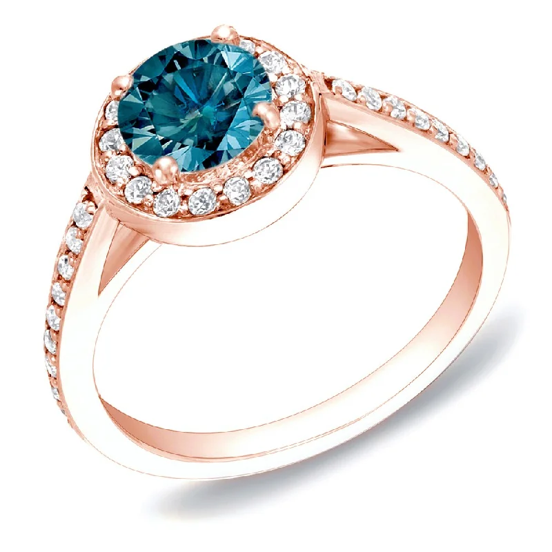 Auriya Modern 1ctw Halo Blue Diamond Engagement Ring 14k Rose Gold (H-I, SI1-SI2)