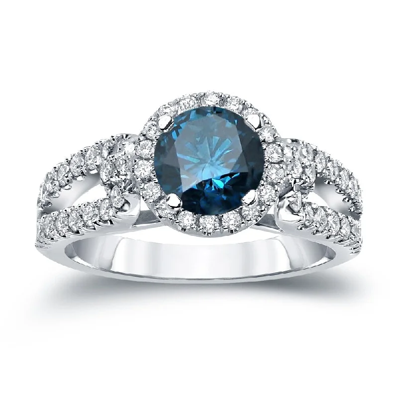 Auriya Round 1 carat TW Halo Blue Diamond Engagement Ring 14k Gold (H-I, SI2-SI3)