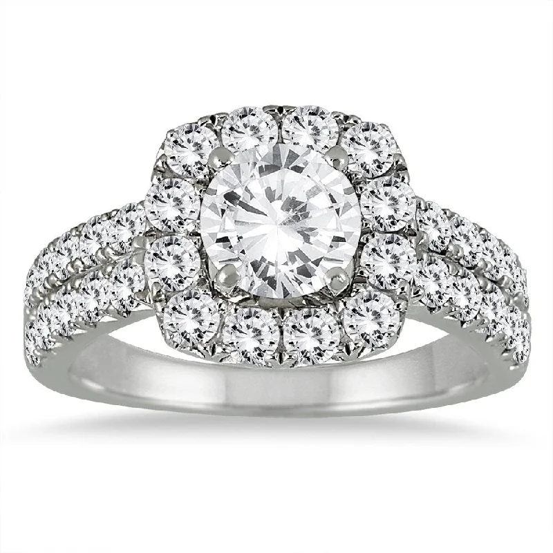 AGS Certified 2 Carat TW White Diamond Halo Engagement Ring in 14K White Gold (J-K Color, I2-I3 Clarity)