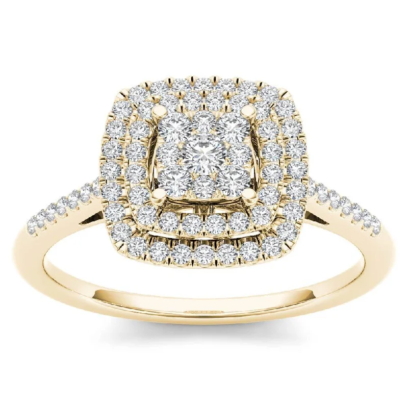 De Couer IGI Certified 14k Yellow Gold 1/3ct TDW Diamond Double Frame Engagement Ring